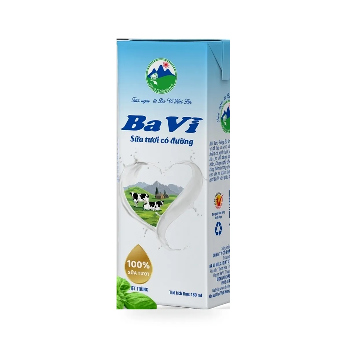Sữa Tươi Tiệt Trùng Có Đường Ba Vì Hộp 180ml