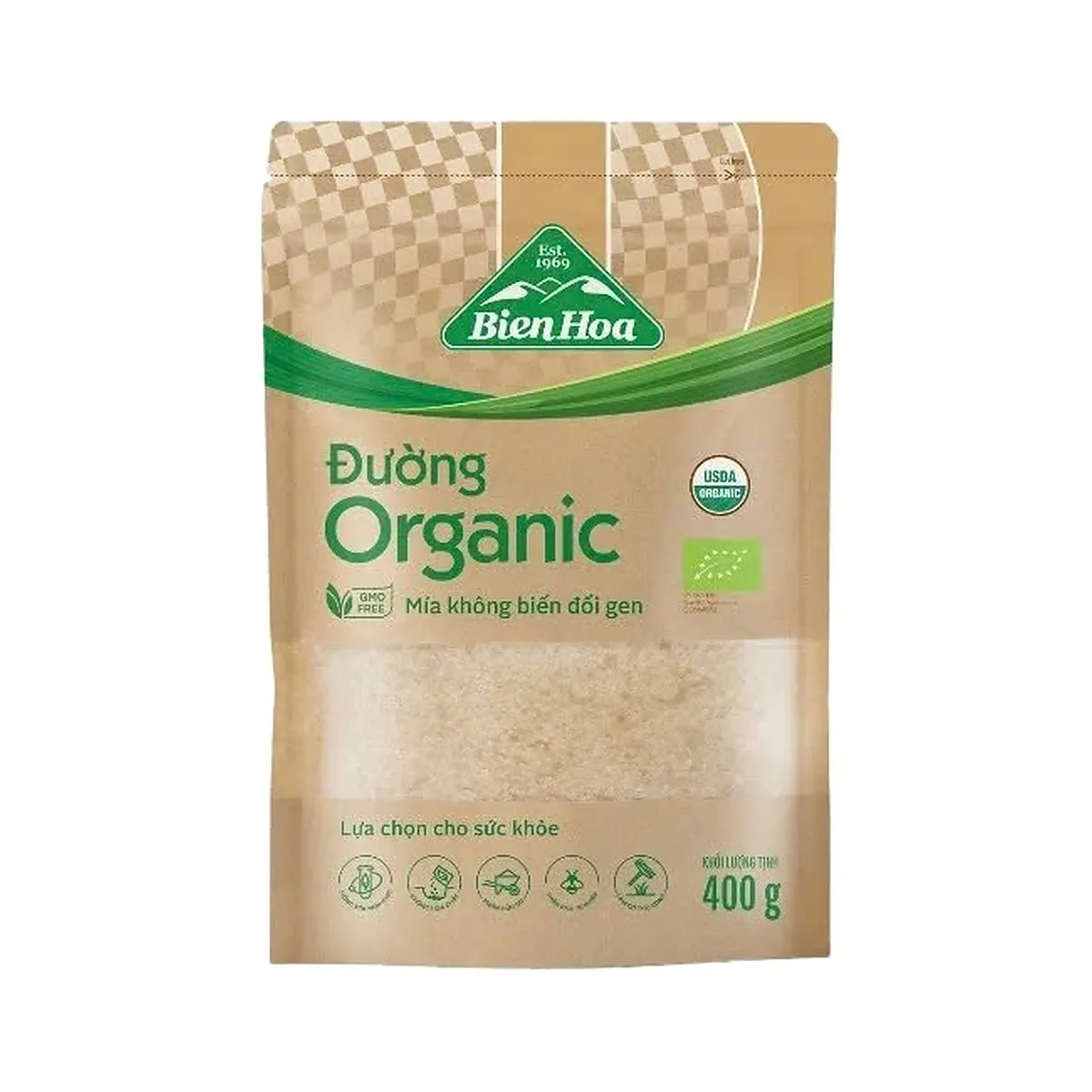 Đường Mía Hữu Cơ Biên Hòa Organic Túi Zip 400g