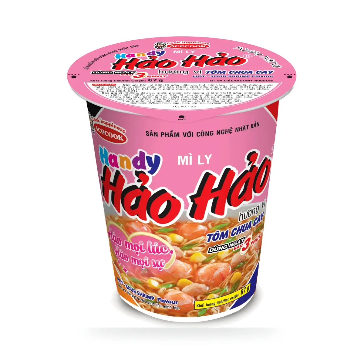 Mì Ly Ăn Liền Handy Hảo Hảo Hương Vị Tôm Chua Cay Ly 67g