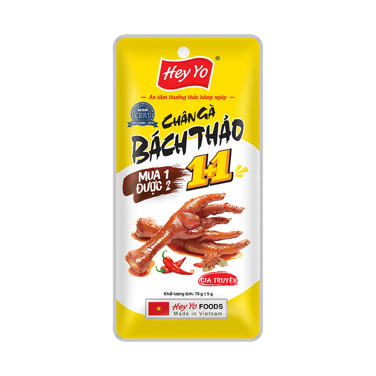 Chân Gà Ăn Liền Bách Thảo 1+1 Hey Yo Foods Gói Đôi 70g