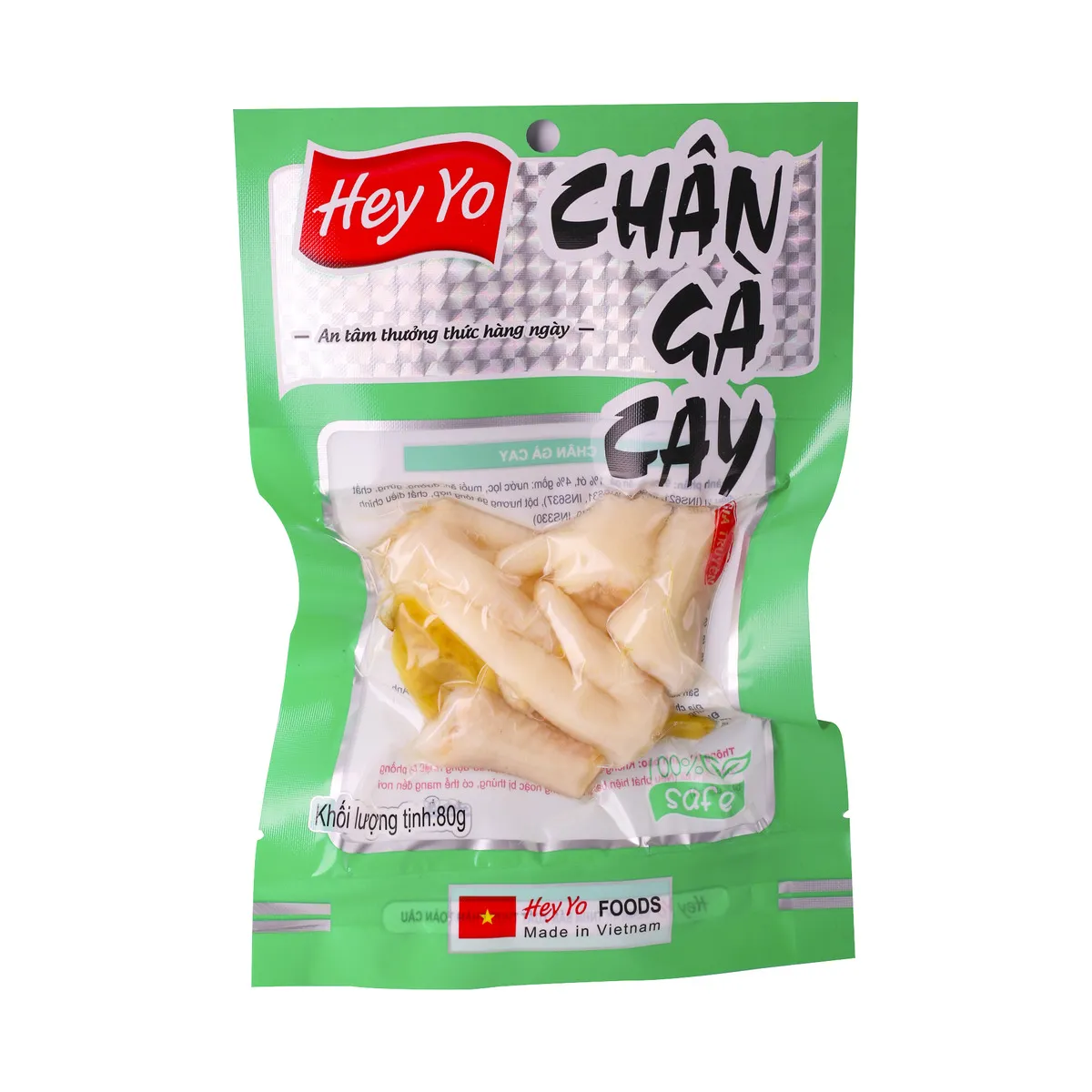 Chân Gà Ăn Liền Vị Cay Ớt Tiêu Xanh Hey Yo Foods Gói Lớn 80g