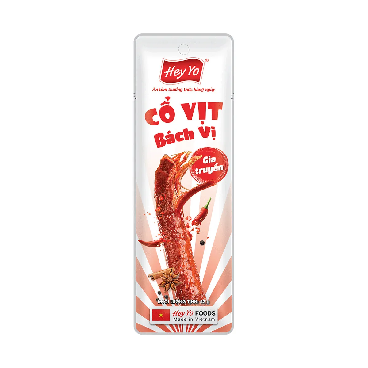 Cổ Vịt Ăn Liền Bách Vị Hey Yo Foods Vị Tê Cay Gói 42g