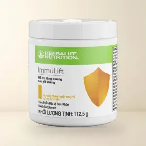 Hộp Thực Phẩm Bảo Vệ Sức Khỏe Herbalife ImmuLift 112,5g màu trắng họa tiết khiên vàng đồng