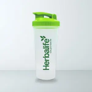Bình lắc Shake Herbalife bằng nhựa trắng mờ nắp bật màu xanh lá in chữ Live your best life