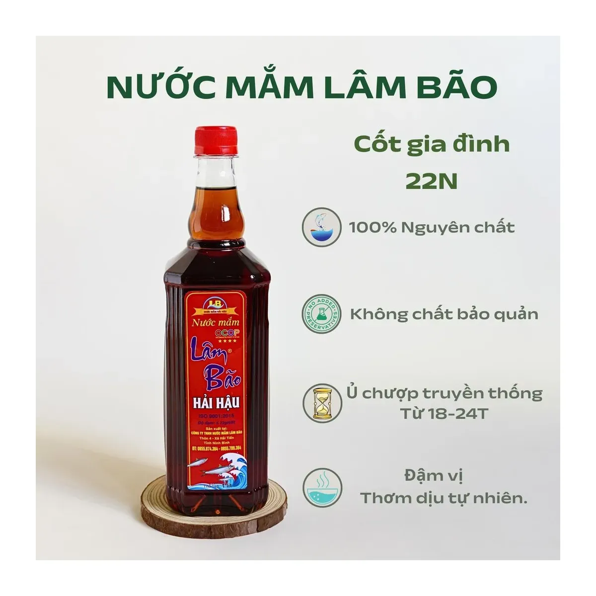 Lam Bao Red Cap 22N Traditional Anchovy Fish Sauce 1L Bottle Nước Mắm Truyền Thống Lâm Bão Nút Đỏ 22 Độ Đạm Chai 1 Lít