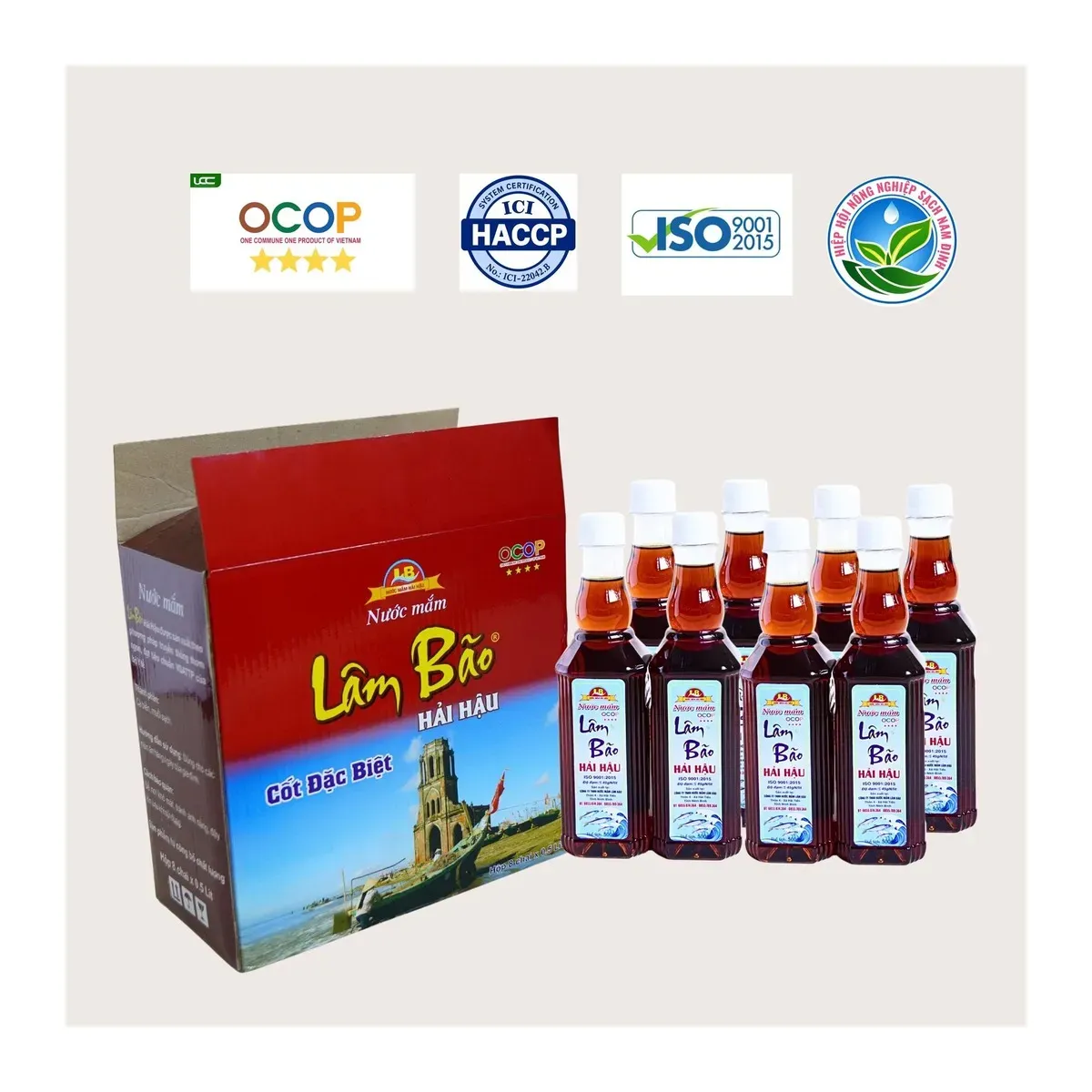 Lam Bao White Cap 45N Special First-Press Fish Sauce 500ml Bottle Nước Mắm Cốt Cá Đặc Biệt Lâm Bão Nút Trắng 45 Độ Đạm Chai 500ml