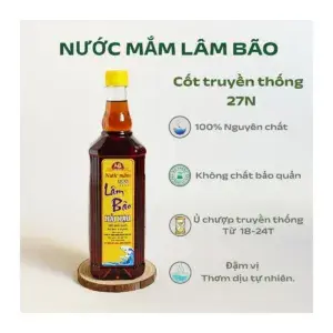 Nước Mắm Truyền Thống Lâm Bão Nút Vàng 27 Độ Đạm Chai 1 Lít