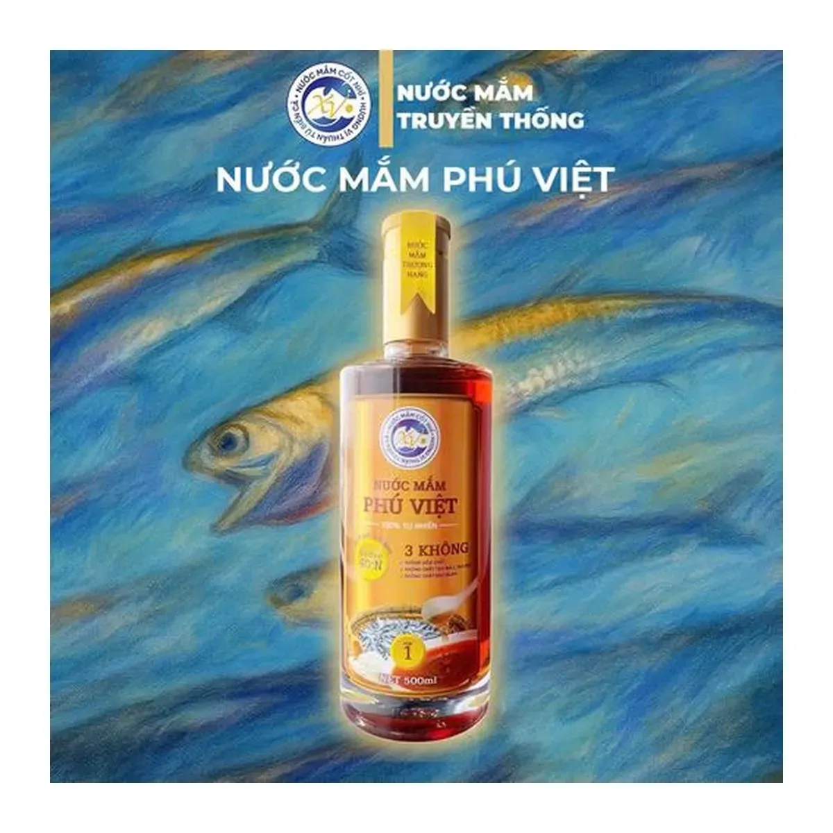 Phu Viet Traditional Fish Sauce 40N Grade 1 500ml Bottle Nước Mắm Truyền Thống Phú Việt 40 Độ Đạm Loại 1 Chai 500ml