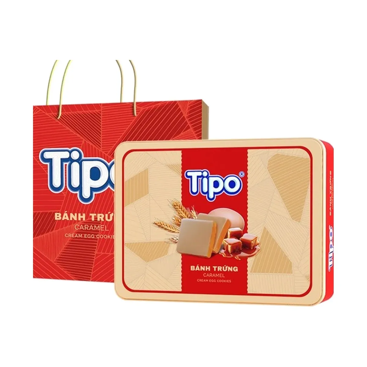 Tipo Roasted Egg Cake with Milk Cream Huu Nghi Red Tet Tin Box 300g Bánh Trứng Nướng Tipo Hữu Nghị Hộp Thiếc Đỏ Tết 300g
