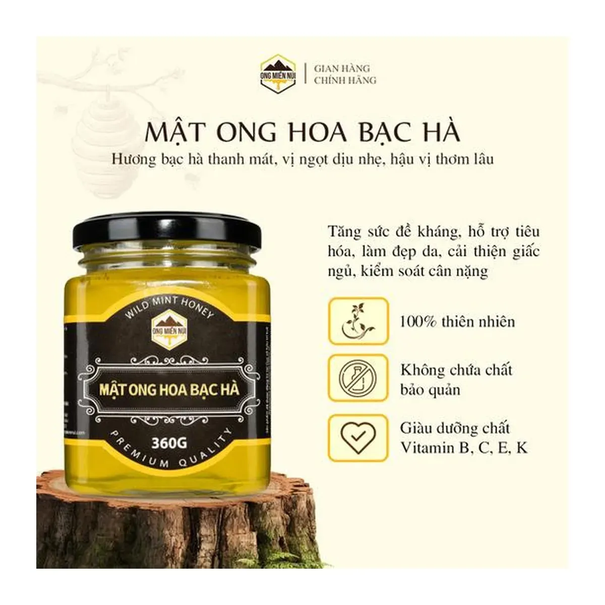 Dong Van Ha Giang Karst Plateau Wild Mint Blossom Honey 360g Jar Mật Ong Hoa Bạc Hà Cao Nguyên Đá Đồng Văn Hà Giang Hũ 360g
