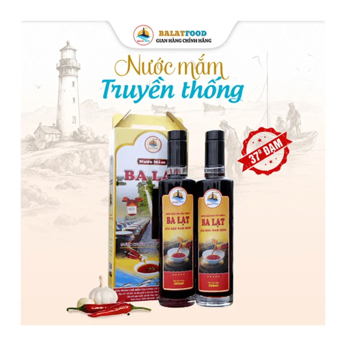 Ba Lat Tien Vua Royal First-Press Traditional Fish Sauce 500ml Glass Bottle Nước Mắm Chắt Truyền Thống Ba Lạt Loại Tiến Vua Chai Thủy Tinh 500ml