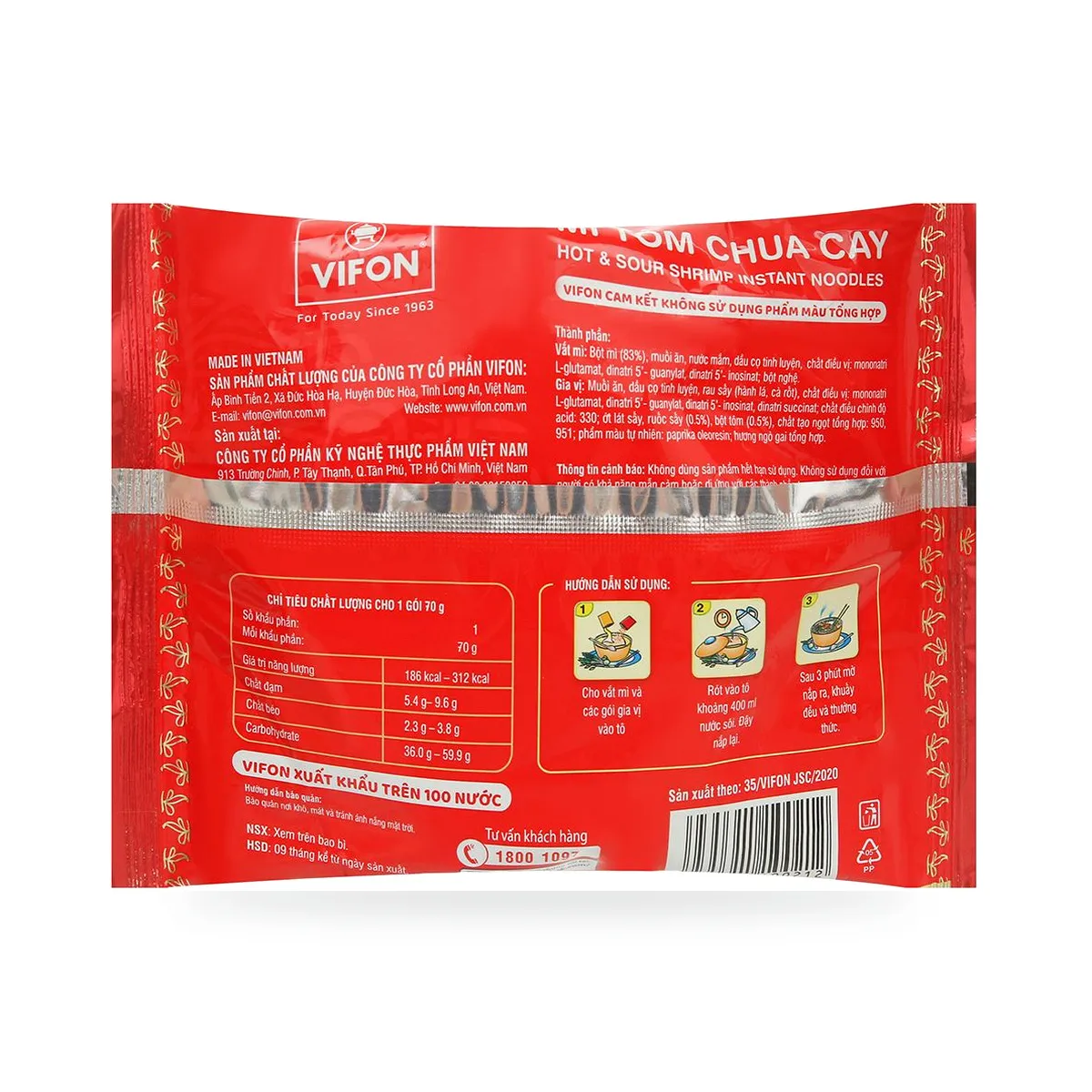 Mì Ăn Liền Vifon Hương Vị Tôm Chua Cay Gói 75g